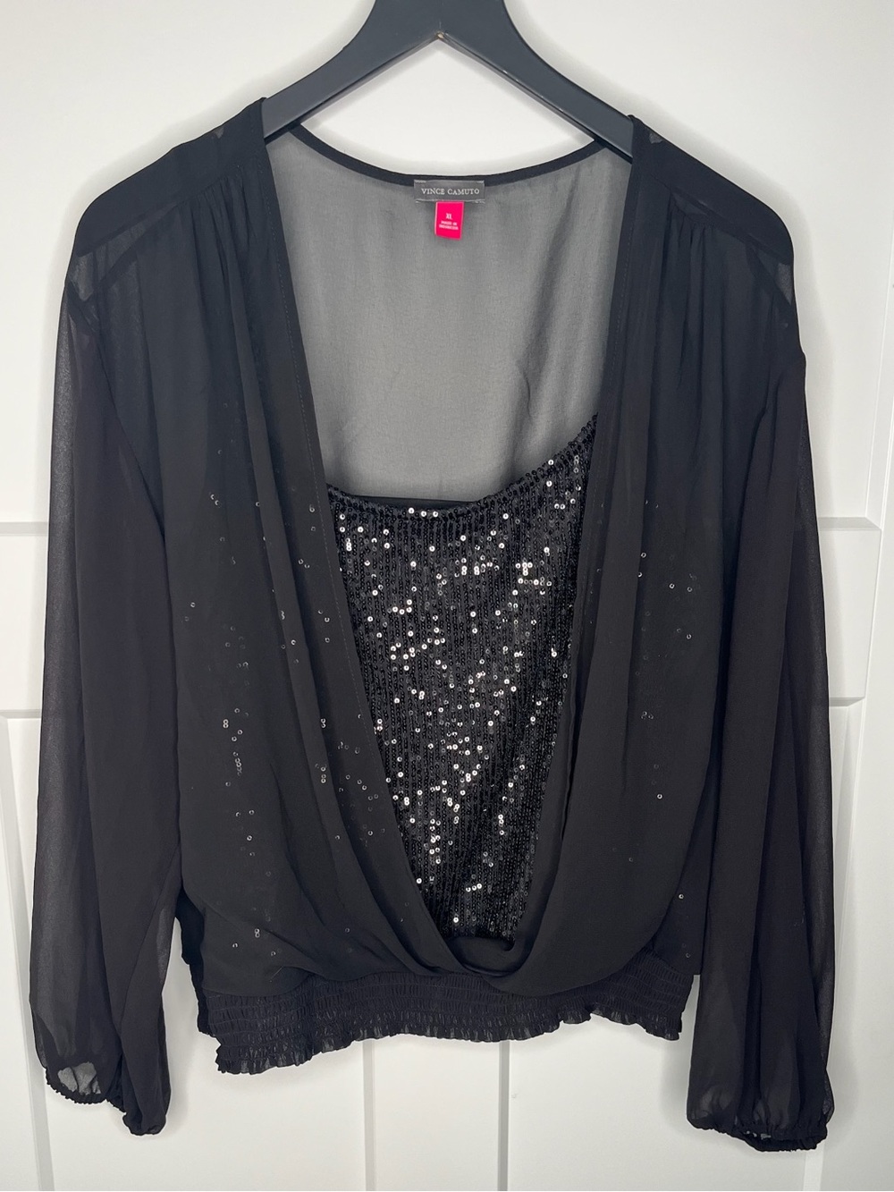 Vince Camuto Black Sheer Layered Sequin Camisole Top Size XL
